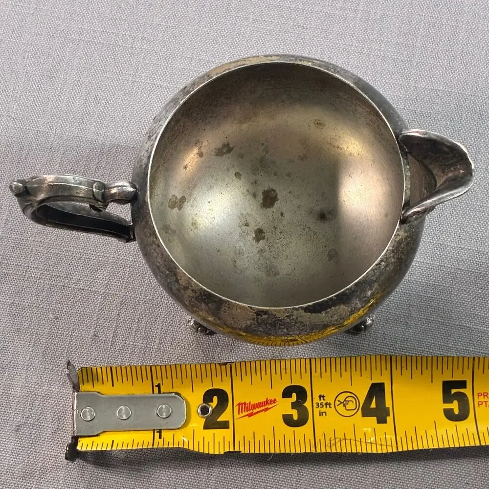 Vintage Silver Plated Creamer & Open Sugar Bowl Footed Scroll Handle Set